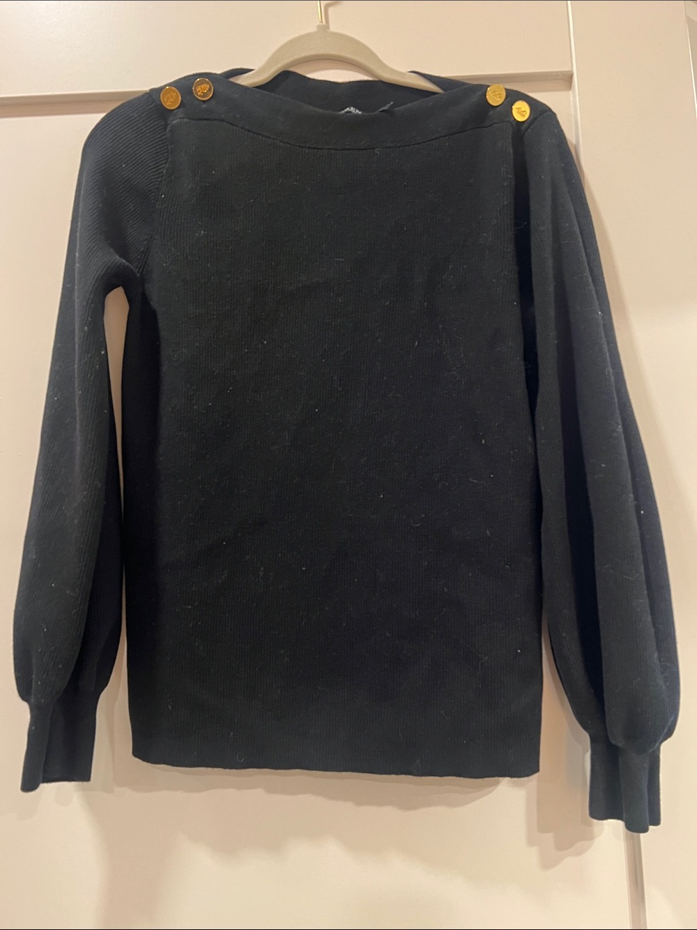Ralph Lauren Black Off-the-Shoulder Sweater with Gold Buttons